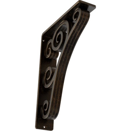 Ekena Millwork Tristan Wrought Iron Bracket, (Triple center brace), Antiqued Brass 2"W x 7 1/2"D x 10"H BKTM02X07X10TTNABS